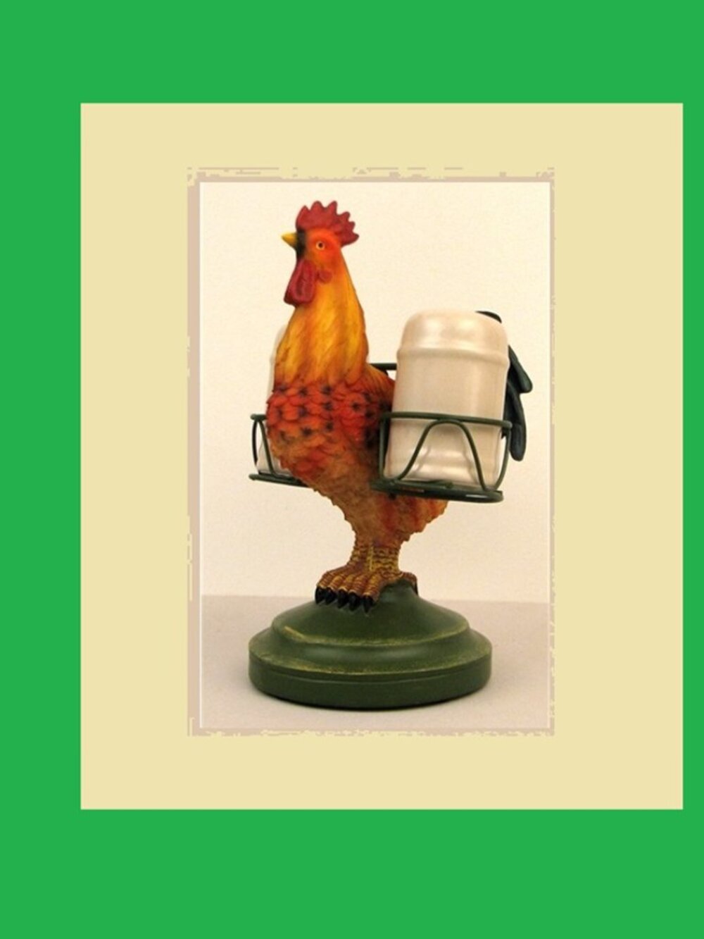 Rooster Holding Salt & Pepper Stands over 8" tall 73873